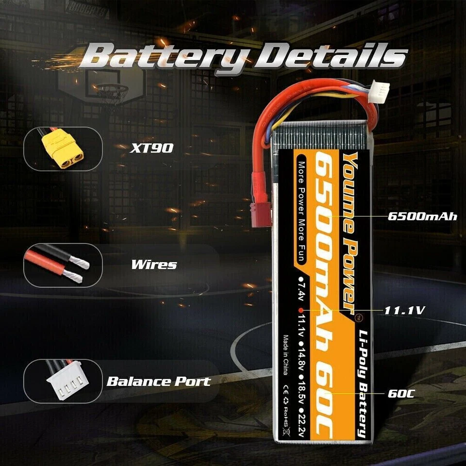 2 Stück 11,1V 6500mAh 3S Lipo Akku XT90 für RC Auto Flugzeug Hubschrauber Boot - Bild 3 von 4