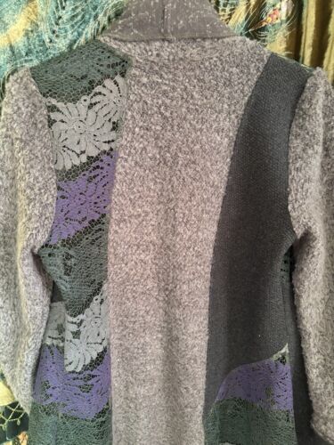 Anis A M Art To Wear 38” Around L 36” Open Boho Cardigan Multi Fabric Collared - Picture 2 of 7