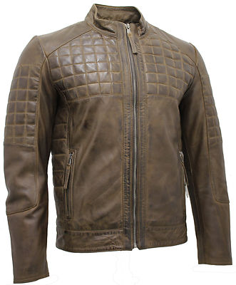 Herren Bikerjacke lässig gesteppt olivbraun Leder
