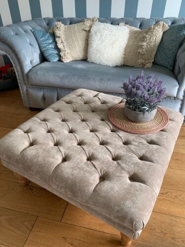 footstool chesterfield occasional  coffee table velvet mink 88cm x 88cm x h40cm - Picture 1 of 17