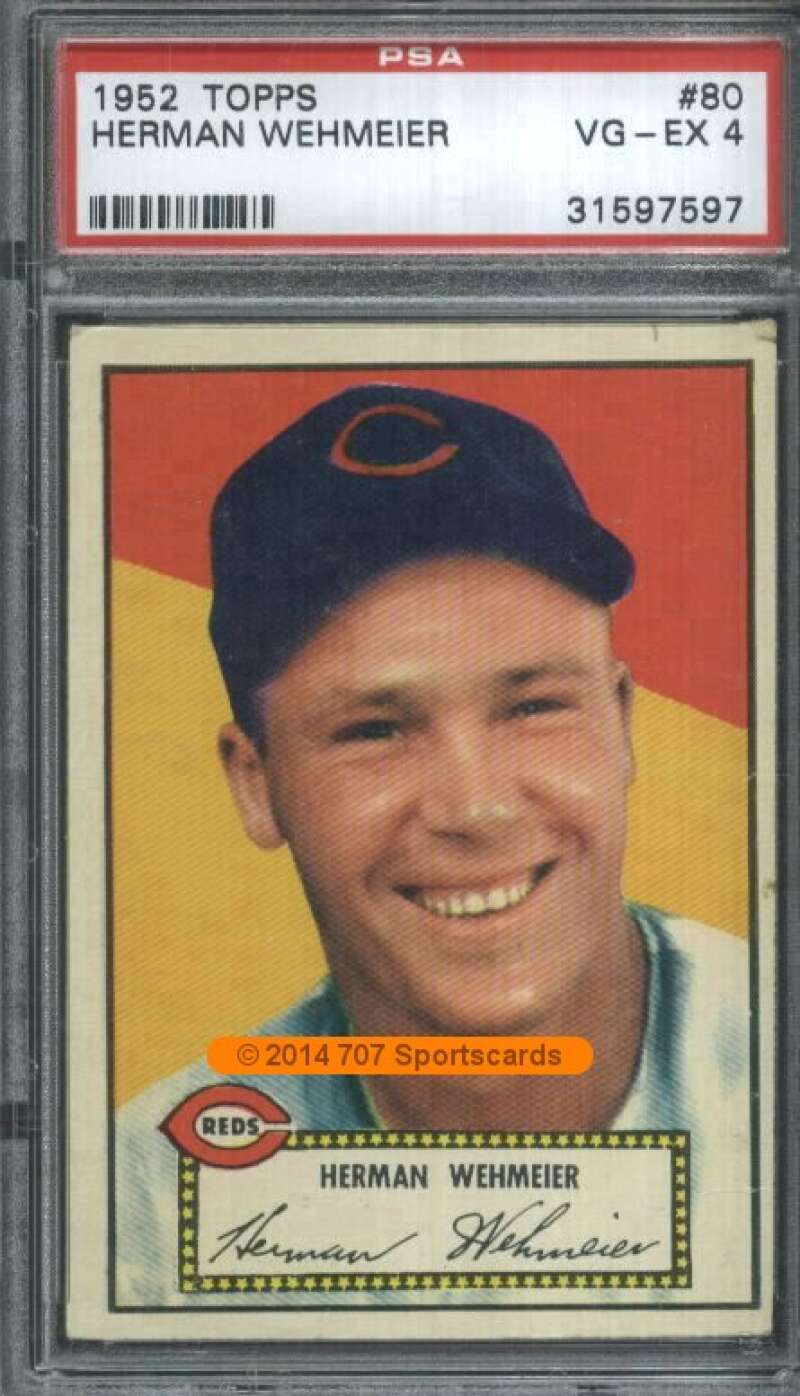 1952 Topps #80 Herm Wehmeier Red Back PSA 4 Reds (7597)