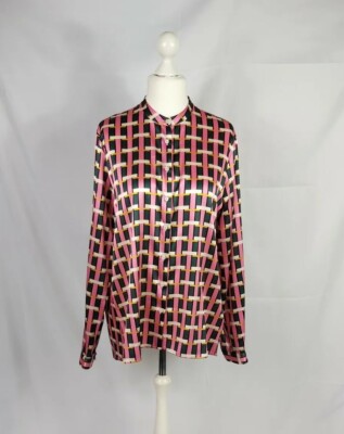 Seiden Bluse von Robert Friedman Gr. 40/L Pink/ Weiss/grau Kariert Neu