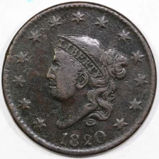 1820 1c N-14 Coronet or Matron Head Large Cent