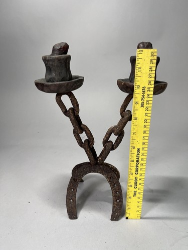 Chain Link Metal Brutalist Candle Holder Candelabra Gothic Vtg Western Folk Art - Picture 6 of 7