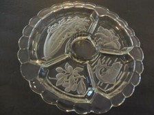 Stunning Crystal Veggie Dip Platter Frosted Vegetale Design 4 Section   ID:20194