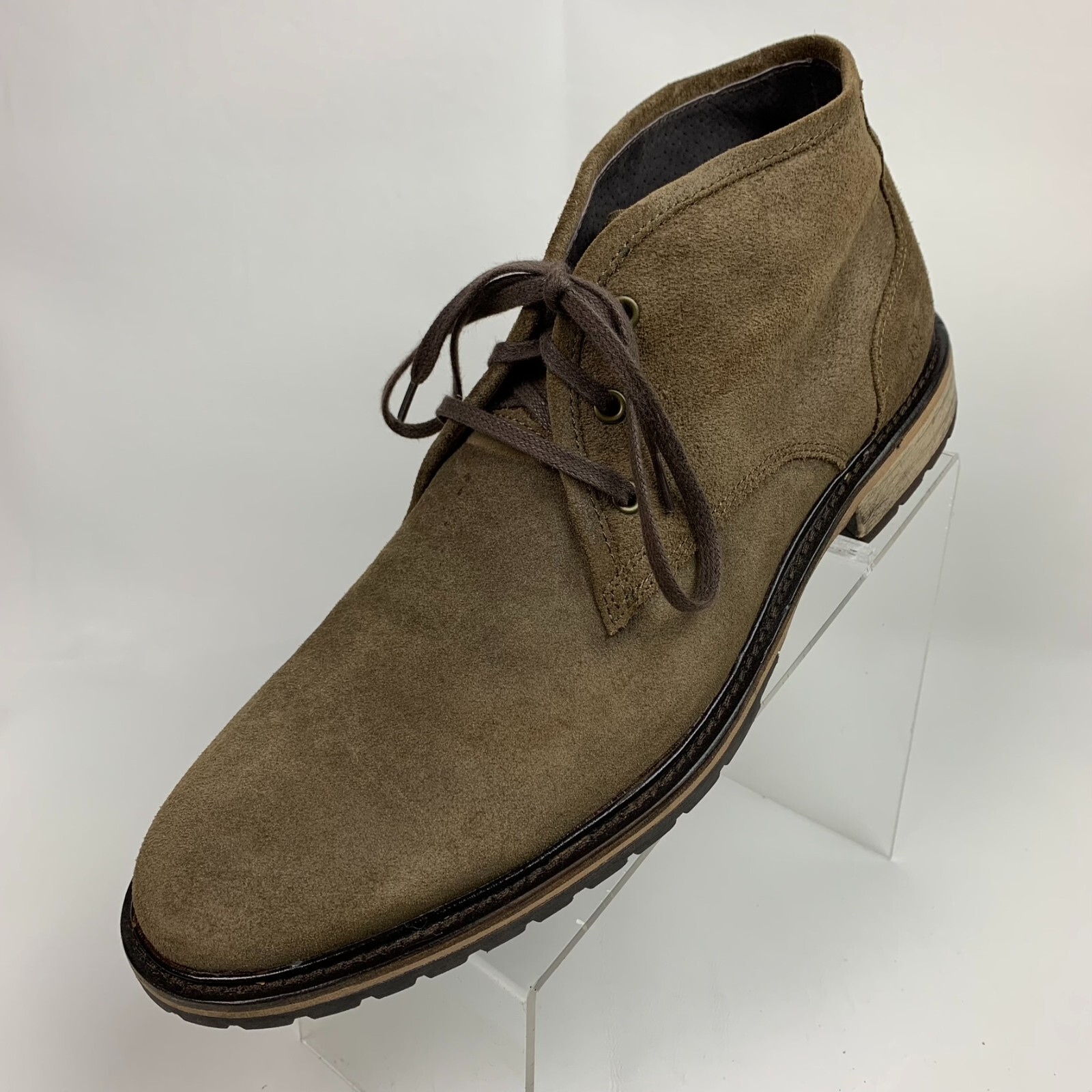 Andrew Marc Chukka Boots Taupe Leather Round Toe Lace… Gem