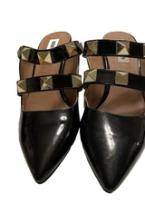 Steve Madden Women's Black Double Spike Straps Slip On Kittle Heels Sz 8.5 M