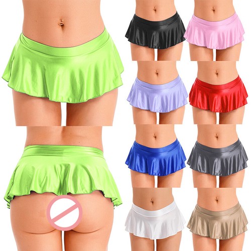 Sexy Women Ladies Pleated Mini Skirt School Dance Club Micro Dress Glossy Shiny - Picture 4 of 21