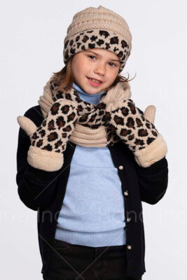 C.C 3pc Kid Leopard Animal Print Warm Soft Beanie Gloves  display picture 2