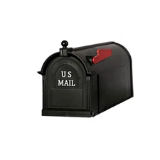Post Mount Mailbox Large Black Rust and Dent-Proof Plastic Non-Locking