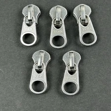 YKK #10 u Lot Of 5 Heavy Duty Slider fr Metal Zipper NEW Silver Color Round Pull