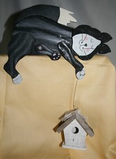 Handarbeit: Kantenhocker "Katze mit Vogelhaus", 27 x 23 cm, Holz