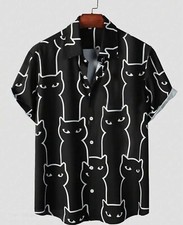 Shirt Size Large Hawaiian 50  s Cat Shirt Space Cuban Style Button Down Bowling