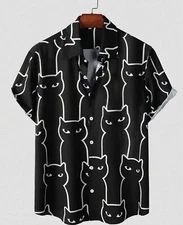 Shirt Size Large Hawaiian 50’s Cat Shirt Space Cuban Style Button Down Bowling