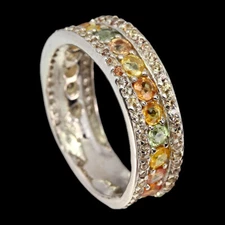 925 Sterling Silver Ring Round Sapphire Diamond Cut Natural Gemstone Jewelry 9