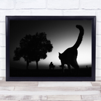 Sahildeki Kedi Katze Tier Grafik Vignette Haustier Baum Schwanz Perspektive Kunstdruck