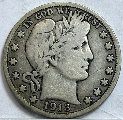 1913 P Barber Half Dollar, Fine, Philadelphia Mint