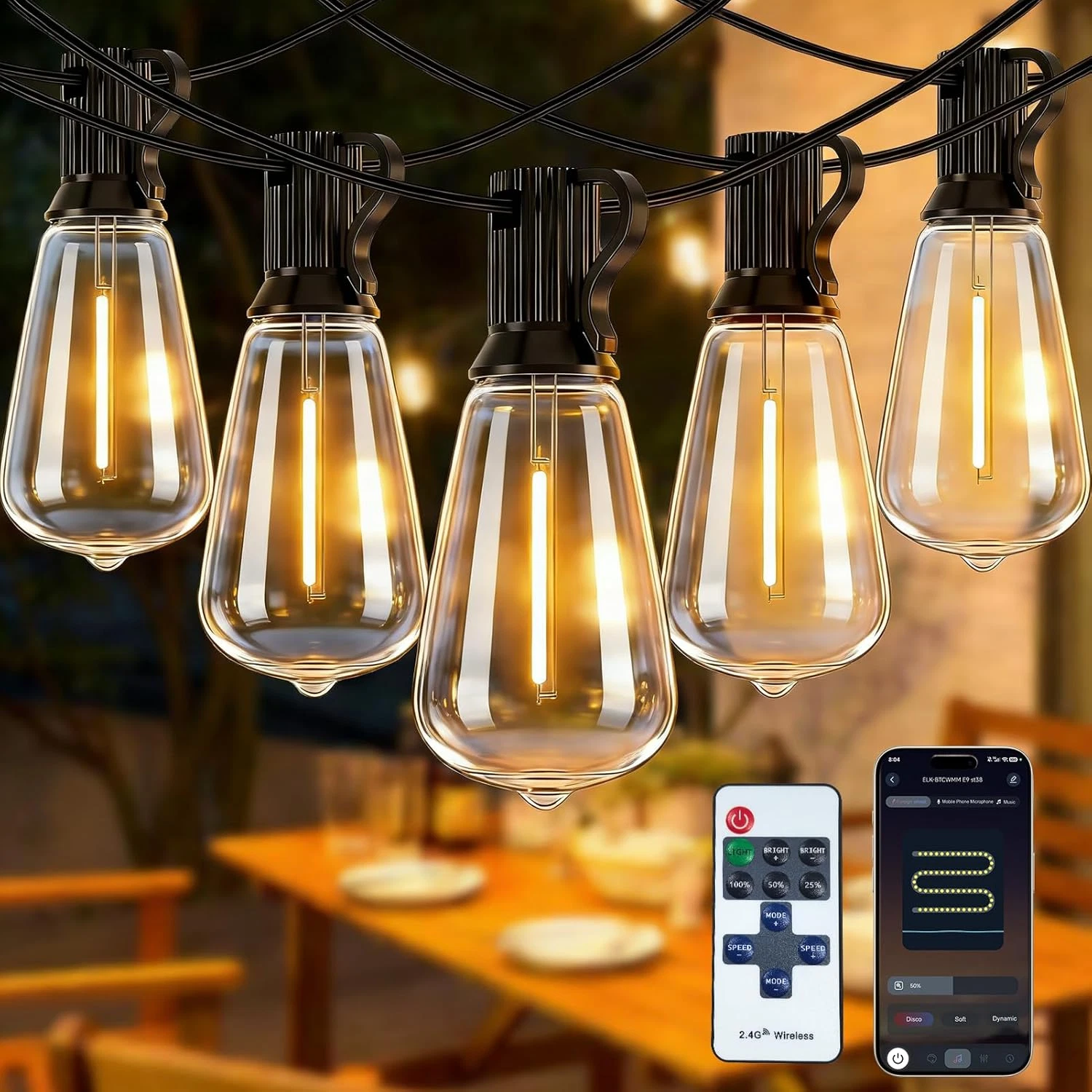 200FT Smart LED String Lights with Remote, Timer & Dimmable Waterproof Bulbs