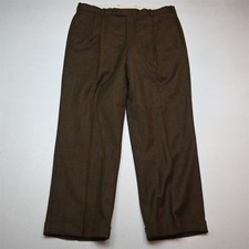 Tom James 36x32 Brown Windowpane Wool Tweed Filo Pleated Cuffed Dress Mens Pants