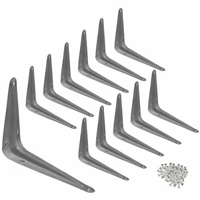 12 Pcs 4'' x 5'' in Utility Metal Wall Corner Shelving Shelf Brackets Support Gray