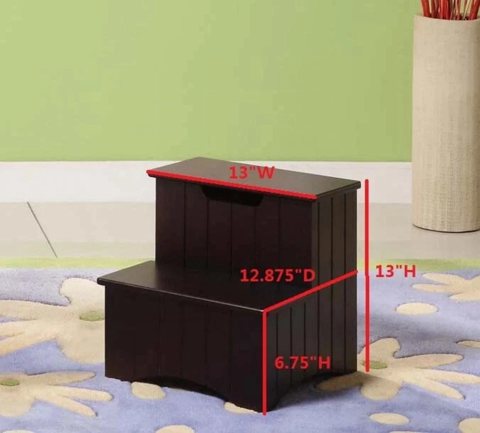 Kings Brand Furniture - Takoma Wood Bedroom Step Stool with Storage, Dark Cherry - Image 2 of 4
