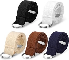 5PCS Canvas Belt for Men, Web Fabric Casual Belt with Double D Ring Buckle, A...