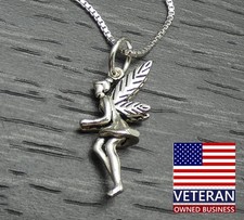 Sterling Silver Tinker Bell Fairy Pendant Box Chain Necklace 30 inches