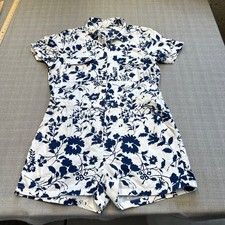 Outerknown Utility Romper Small Blue Floral Print Button Front Short Sleeve