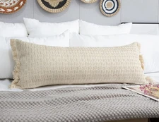 Decorative Boho Long Lumbar Throw Pillow Cover 14 x 36,Super Soft Cotton Beig...