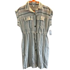 Pastel striped linen blend dress boho Beachy XS time and Tru 