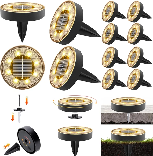 Ibaycon Solar Bodenleuchten Aussen, 3000K Warmweiß 8 Led Solarlampen FüR AußEn G-image
