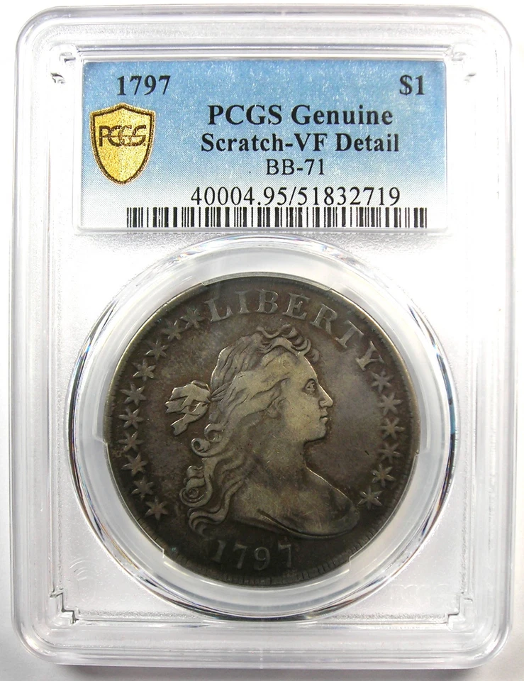 1797 Draped Bust Silver Dollar $1 Small Eagle Coin - Certified PCGS VF Detail - Image 2 of 4