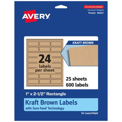 #ad Avery Kraft Brown Rectangle Labels Sure Feed Technology 1 X 2.5 600 Kraft Brown $43.56