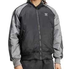 Adidas Mens Premium Collegiate Jacket Athletic Outwear Casual Black Gray MEDIUM
