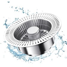 Stainless Steel 3 in 1 Kitchen Sink Drain Strainer, Large Capacity, Easy-to-Use
