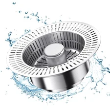 2024 New Upgrade Stainless Steel 3 in 1 Kitchen Sink Drain Strainer Large Cap...