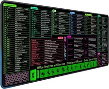 Large Excel Cheat Sheet Desk Pad Mousepad 150 Shortcuts Non Slip Sewn Edge