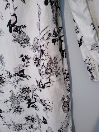 Who What Wear Dress L Blk White Linen Blend Ruffle Floral Birds Cottage Core - Picture 6 of 10