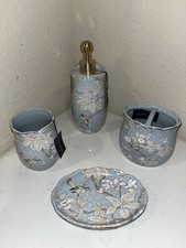 4-NWT SANDERSON BLUE CHISWICK BIRD VINE DESIGN BATHROOM ACCESSORIES