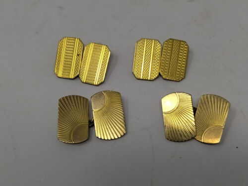 ART DECO 2 PAIRS 9CT GOLD FRONT & GOLD COLOURED CUFFLINKS