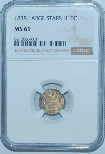 1838 NGC MS61 Large Stars Seated Liberty Half Dime