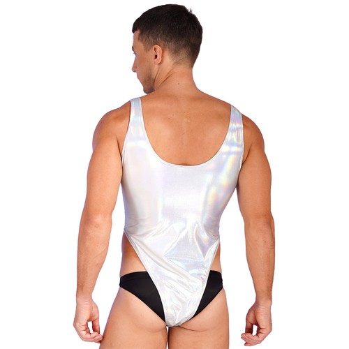 Herren Glänzende Bodysuit Thong U-Ausschnitt High Cut Stringbody Trikot Bademode - Picture 36 of 57