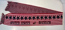 Vtg Knitmakers USA Patriotic United States of America Knit Scarf 84” X 9” Fringe