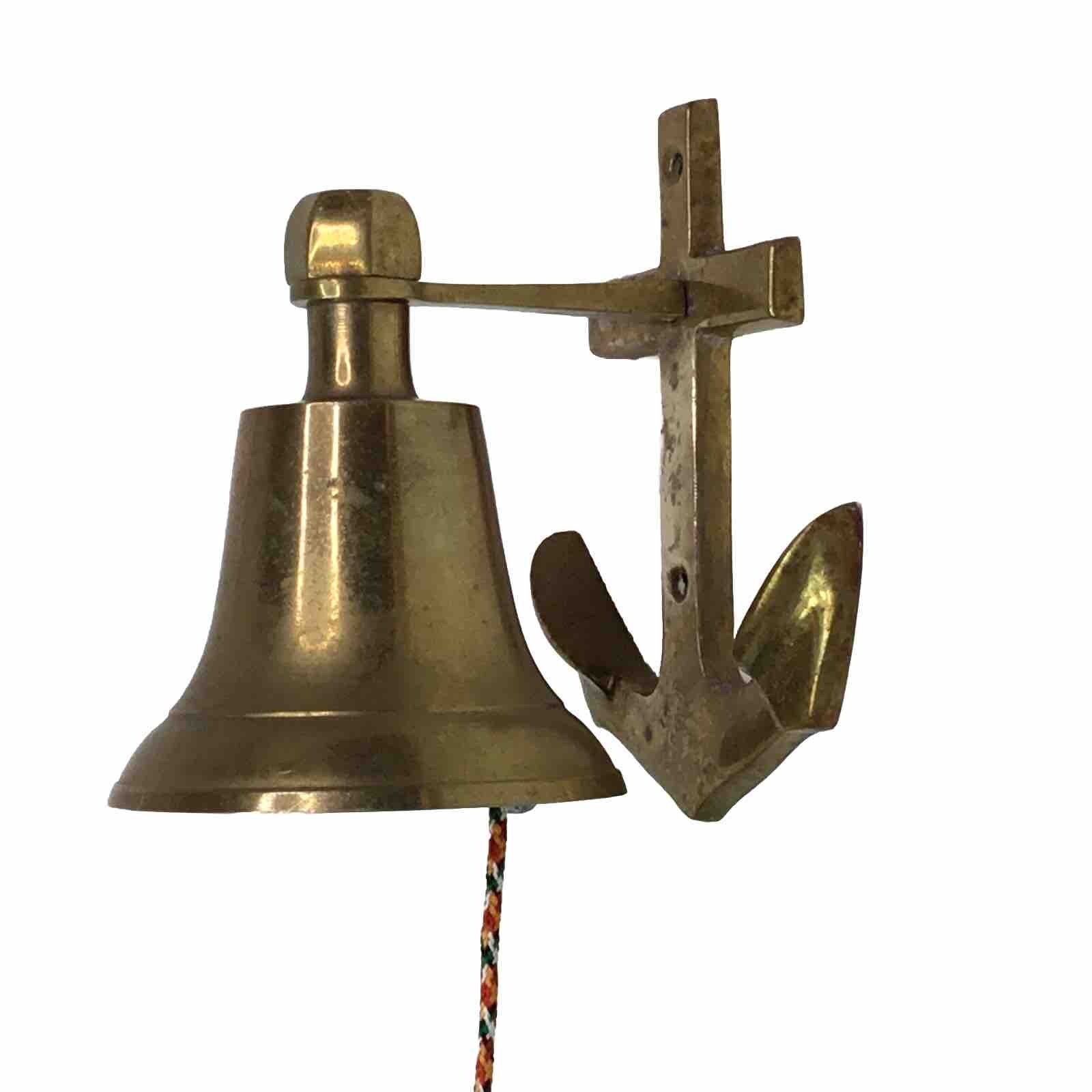 Vintage Fisherman Nautical Brass Bell Anchor Shaped Wall Mount 4” Tall