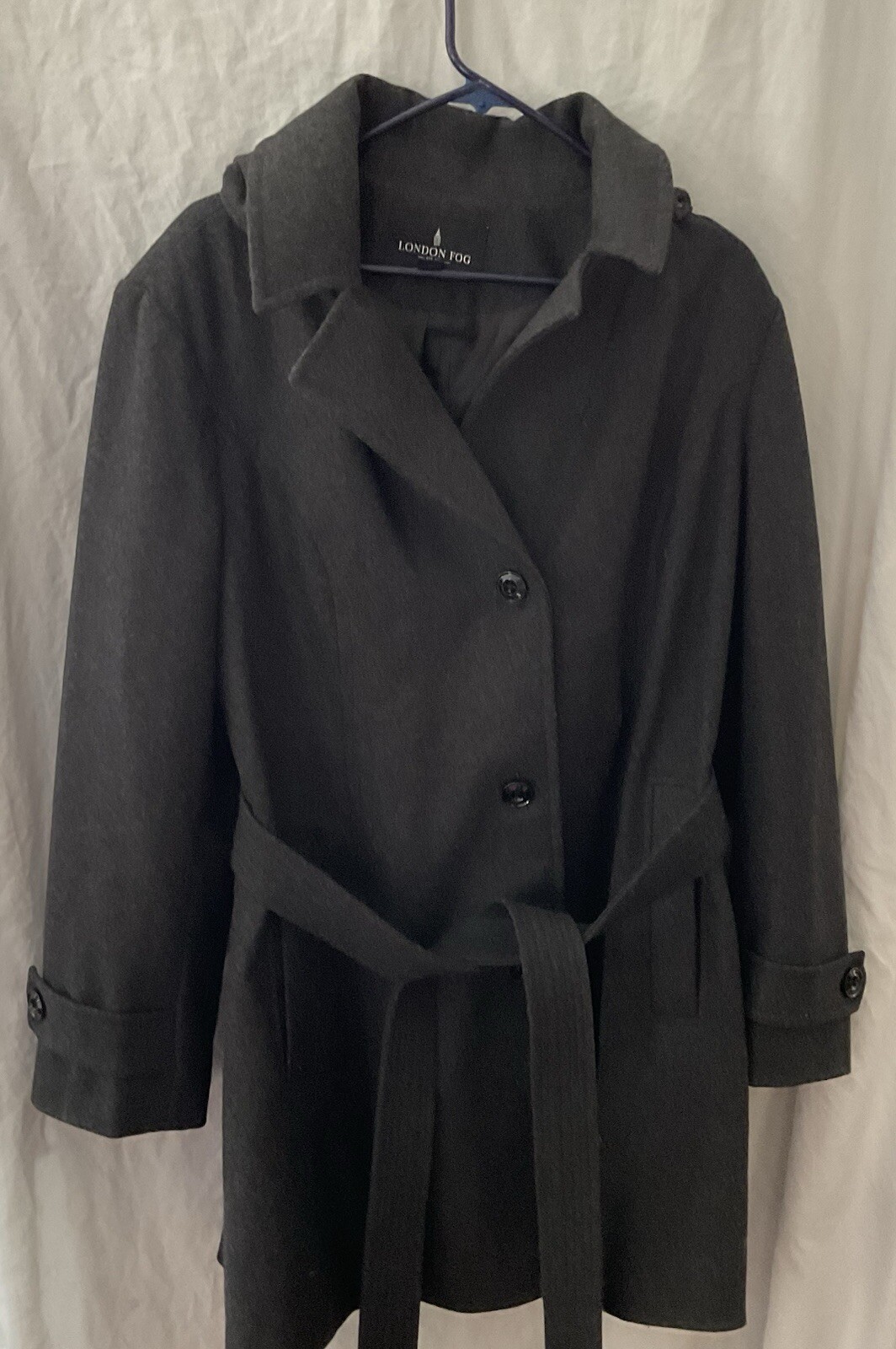 ロンドンフォグ ブラック XL ウールブレンド ベルト付き フード可脱 ロングコート