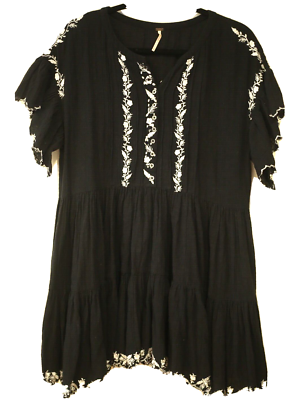 Free People Women's Size Small Santiago Dress Black Mini Embroidered Tiered  | eBay