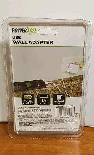 PowerXcel 1 Amp USB Wall Adapter Purple/White - Picture 2 of 2