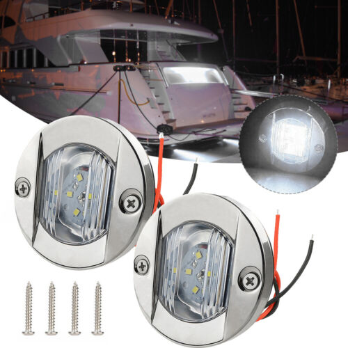 2Pcs Marine Boat 6 LED Deck Courtesy Lights Round White Stern Transom Light 12V - Foto 8 di 12