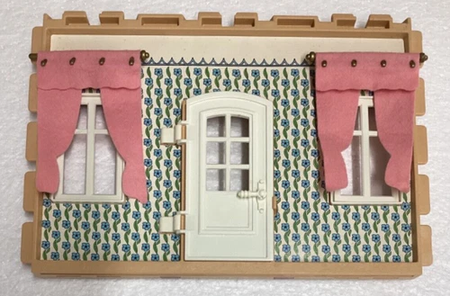 Vtg Playmobil Wall w/ Door, Pink Curtains, Doorknob Lot 5300 Victorian Mansion