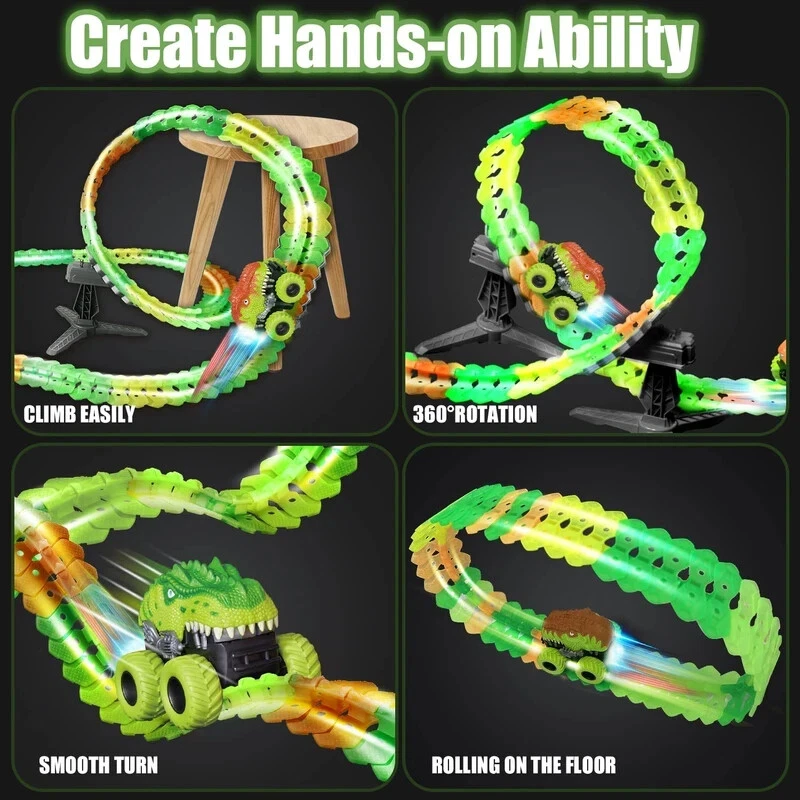 Dinosaur Race Car Tracks Toys Set for Kid Boy Girl Age3+ Birthday Gift Christmas - Image 2 of 4